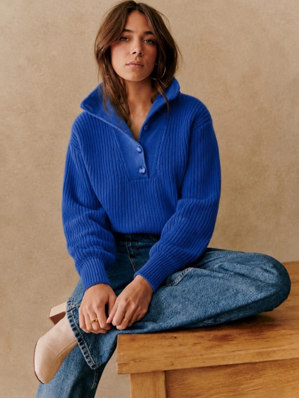 Sezane Kyam Jumper Sweater Cobalt Blue Size Small Wool Pullover Bright Blue